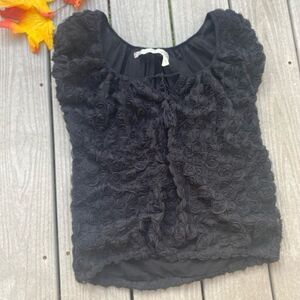 Chelsea & Violet Tulle Rose Black Dressy Top Blouse Medium